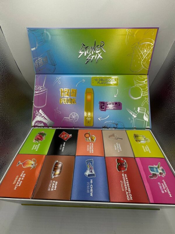 Stoner Stix Disposable Vape packaging showing colorful design and branding