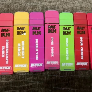 Close-up of MFKN Disposable Vape showing sleek design and cannabis oil cartridge