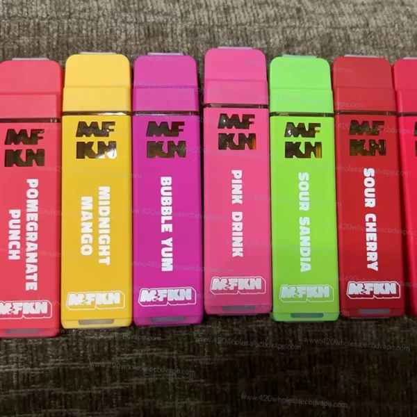 Close-up of MFKN Disposable Vape showing sleek design and cannabis oil cartridge