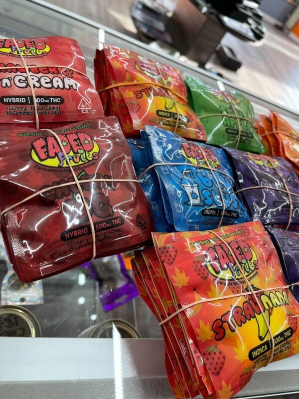 Faded Fruits edible gummies pack box with assorted fruit flavors
