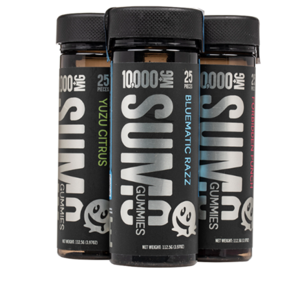 Half Baked Sumo Gummies 1000mg jar with colorful gummies