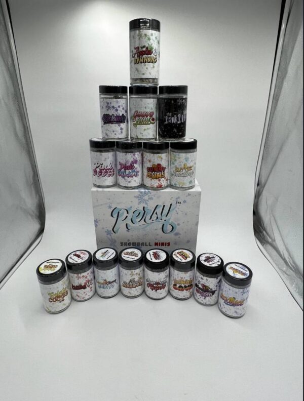 Persy Mini Snowballs branded cannabis packaging with clear logo and design