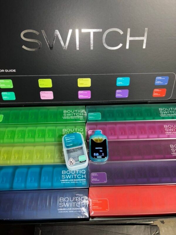 Boutiq Switch Disposable V4 vape device showing sleek design and bold flavor options