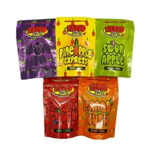 Faded Fruits Gummies 1000mg cannabis edibles pack with assorted fruit flavors and high THC potency
